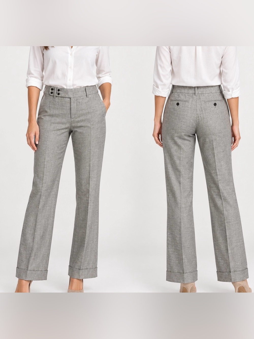 Banana Republic Women’s Gray Linen Cotton Cuffed Dress Pants Size 8
